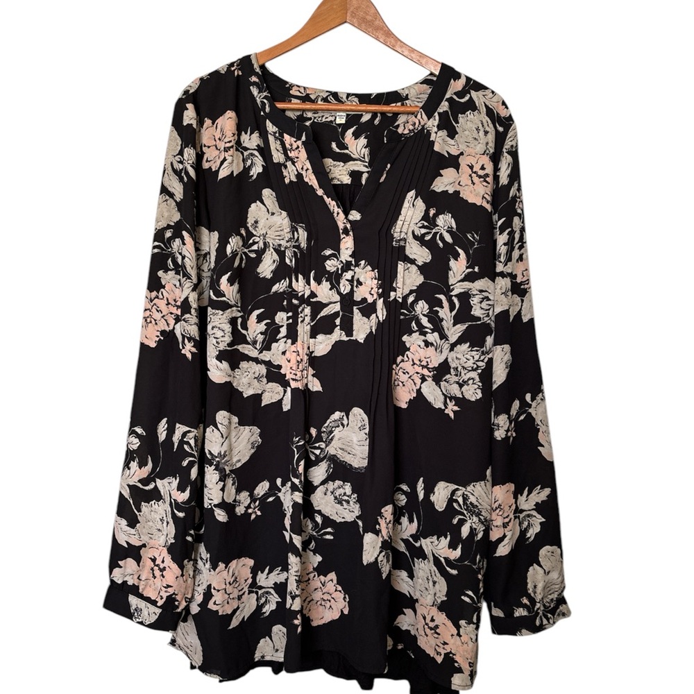 Black Rainn Floral Black and Pink Women's Top XL
